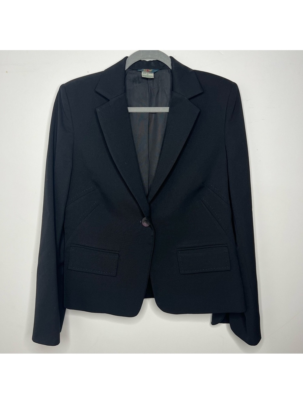 Vintage Women’s Black Wool Blazer Size 8 Unique Sleeve Detail Made in USA